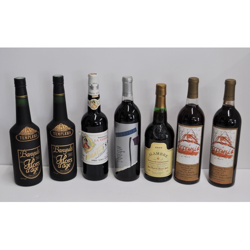 196 - Assortment of unopened red wines to include: two bottles of Templers Banyuls Hors d'age 75cl, a bott... 