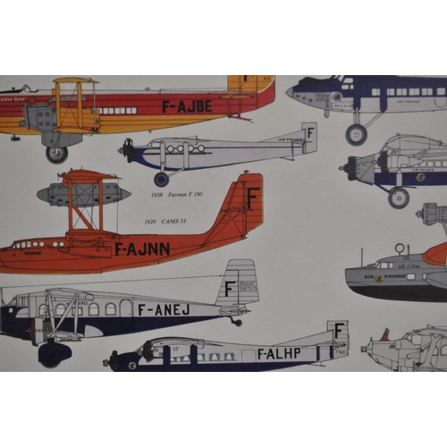 199 - Large framed poster showing 34 Air France aircraft 1933-1983, Designs de Phillipe Mitschke, size 100... 