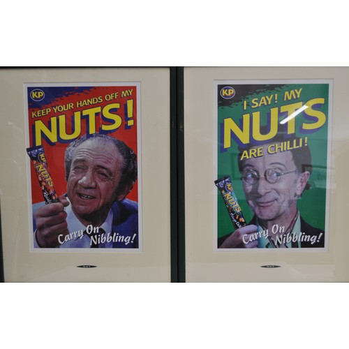 206 - X2 framed KP Nuts advertisement posters for roasted, and Tobago chilli peanuts slogans read  