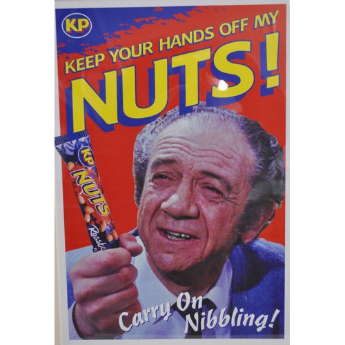 206 - X2 framed KP Nuts advertisement posters for roasted, and Tobago chilli peanuts slogans read  