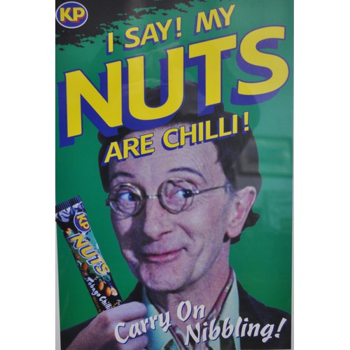 206 - X2 framed KP Nuts advertisement posters for roasted, and Tobago chilli peanuts slogans read  