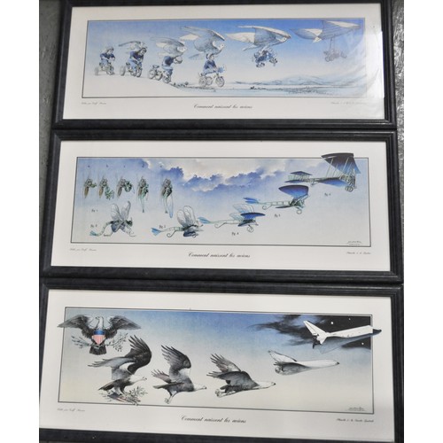 211 - x3 Jean Olivier Heron framed artwork prints depicting a metamorphic dragonfly,  an American eagle an... 