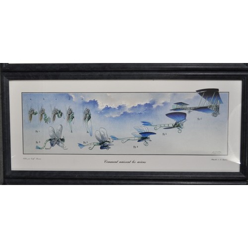 211 - x3 Jean Olivier Heron framed artwork prints depicting a metamorphic dragonfly,  an American eagle an... 