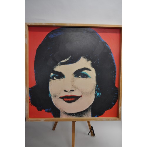 213 - Large framed print on board of Andy Warhol's iconic portrait of Jackie Kennedy, approx size 3ft x 3f... 