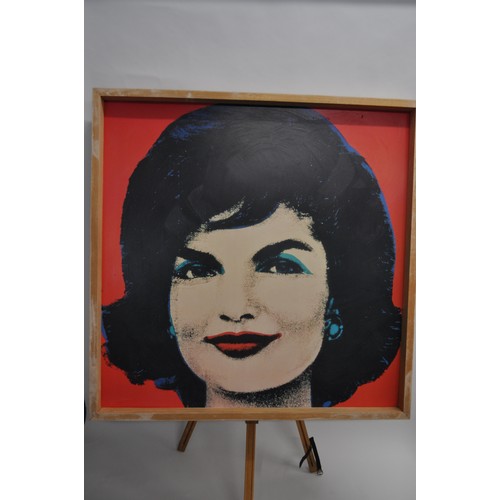 213 - Large framed print on board of Andy Warhol's iconic portrait of Jackie Kennedy, approx size 3ft x 3f... 