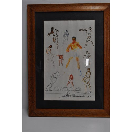 214 - Framed print of boxers  in various poses, signature to bottom of artist Leroy Neiman 95