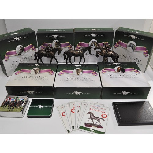 227 - X7 The Sport of Kings horse figures to include Desert Orchid, Seabiscuit, Kauto Star, etc. together ... 