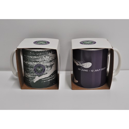 228 - Wimbledon tennis merchandise -  official towel in bag and two Wimbledon mugs from 29 June - 12 July ... 