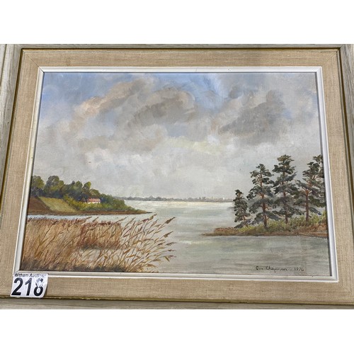 218 - Original acrylic on board by Eva Chapman c.1976 depicting Suffolk river scene