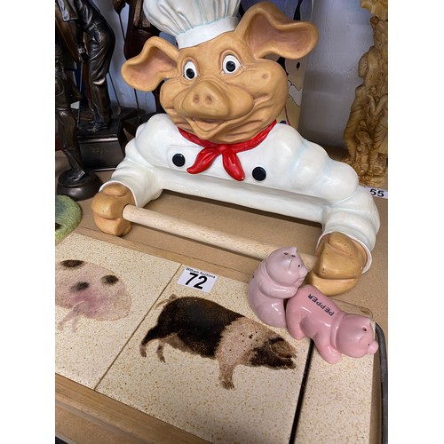 72 - Quirky Peter Mook signed Pig Chef towel holder together with Stow Green cheese wire cutter featuring... 