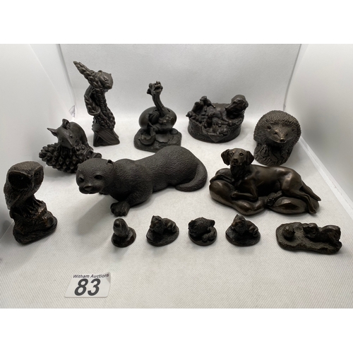 83 - Group of bronzed effect resin animal figures to also include dinosaur hatching out of egg X13 items ... 