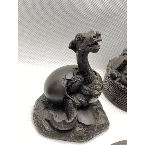 83 - Group of bronzed effect resin animal figures to also include dinosaur hatching out of egg X13 items ... 