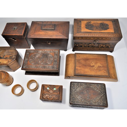 8 - A collection of wooden boxes,  tea caddies to include some Tunbridge ware items.  X10 items in total... 