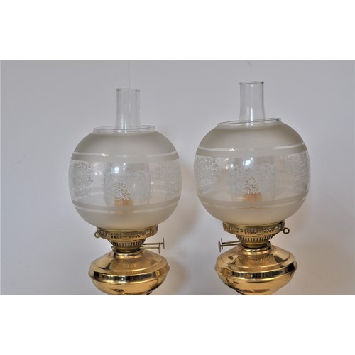 31 - A pair of converted Victorian style lamps with glass shades and funnels (Untested)