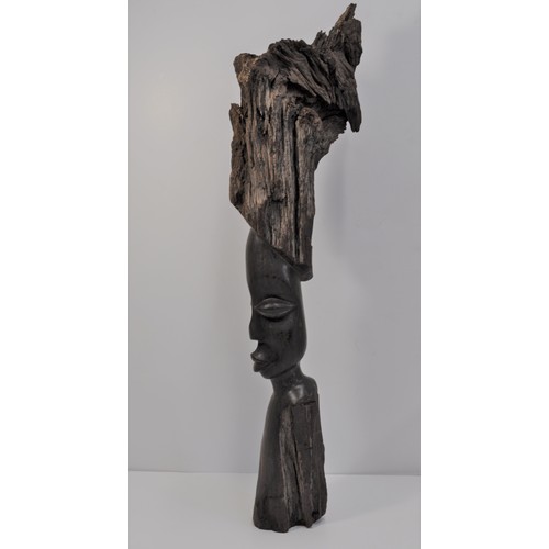 38 - African hardwood statue of hand-carved figure with rustic hair, approx overall Height 81cm