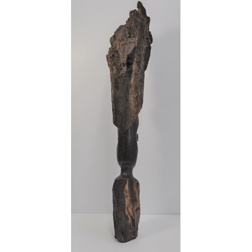 38 - African hardwood statue of hand-carved figure with rustic hair, approx overall Height 81cm