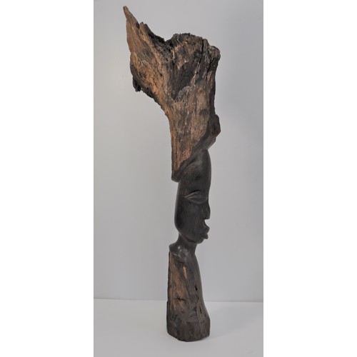 38 - African hardwood statue of hand-carved figure with rustic hair, approx overall Height 81cm