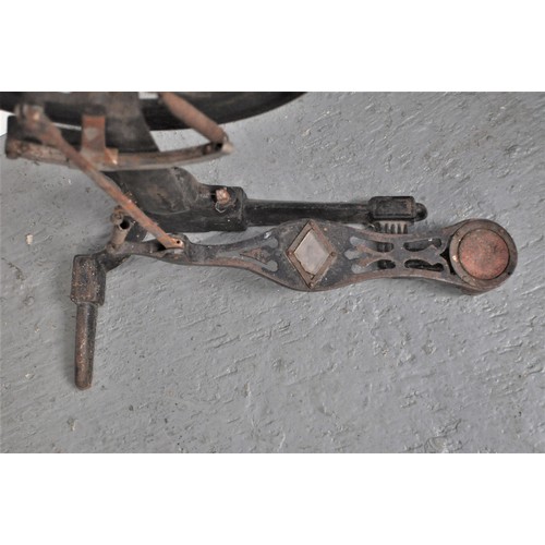 44 - Cast iron dental treadle comprising pedal, drill part and cast iron freewheel, with AËS label to bas... 