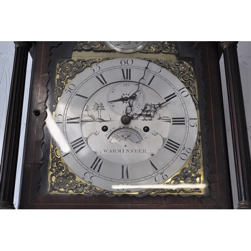 45 - Long Case/Grandfather clock by John Moore Warminster. Silver colour face head approx. diameter 29.5c... 