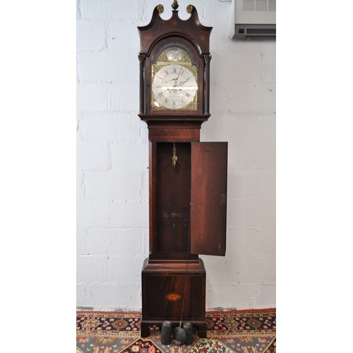 45 - Long Case/Grandfather clock by John Moore Warminster. Silver colour face head approx. diameter 29.5c... 