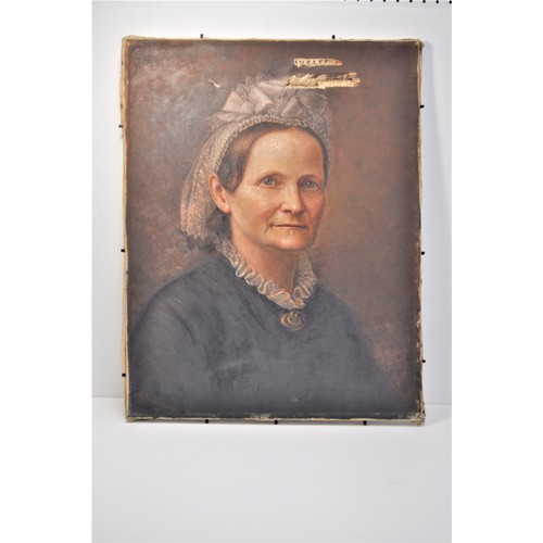 62 - Original Oil on Canvas depicting portrait of Victorian Lady, signature to bottom left, label to reve... 