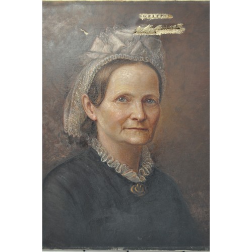 62 - Original Oil on Canvas depicting portrait of Victorian Lady, signature to bottom left, label to reve... 