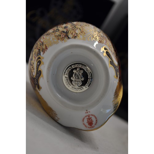 92 - Royal Crown Derby paperweight group consisting of Little Owl, Meadow Rabbit and Armadillo with gold ... 