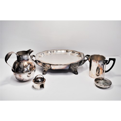 105 - A collection of silver and plateware items to include serving dishes and tray, spoons, sugar tongs, ... 