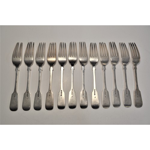 118 - A set of 12 silver fiddle pattern table forks c.1881 by Charles Boyton II, hallmarked London, approx... 