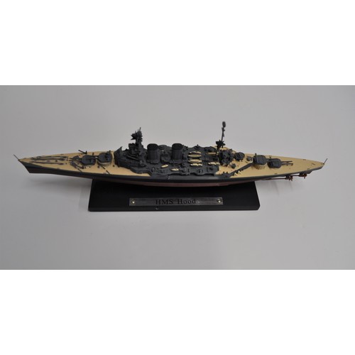 158 - Six Die Cast Aircraft model figures on stands together with x2 Atlas warship figures HMS Hood and Bi... 