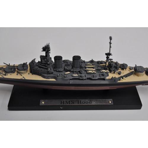 158 - Six Die Cast Aircraft model figures on stands together with x2 Atlas warship figures HMS Hood and Bi... 