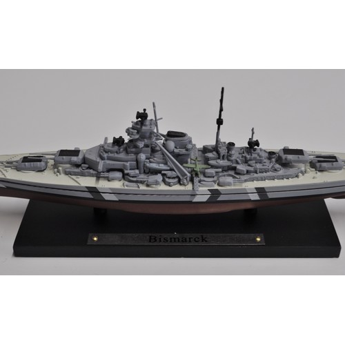 158 - Six Die Cast Aircraft model figures on stands together with x2 Atlas warship figures HMS Hood and Bi... 