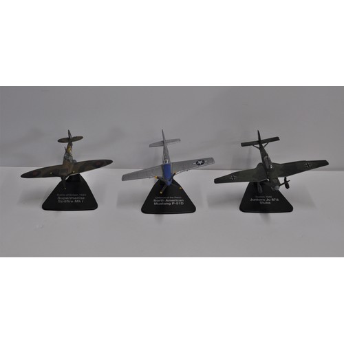 158 - Six Die Cast Aircraft model figures on stands together with x2 Atlas warship figures HMS Hood and Bi... 