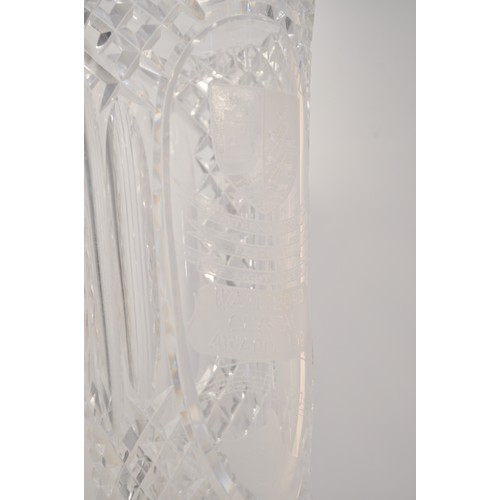 102 - Large Waterford Crystal apothecary pedestal vase with lid.  Engrave detailing reads 'Waterford Cryst... 