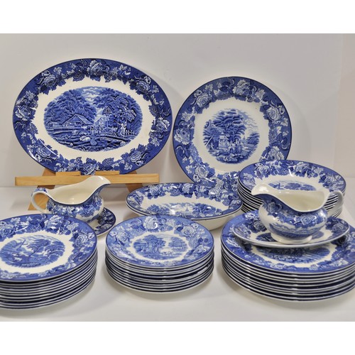 78 - Quantity of blue and white Woods Ware china, marked Enoch Woods English Scenery to base consisting p... 