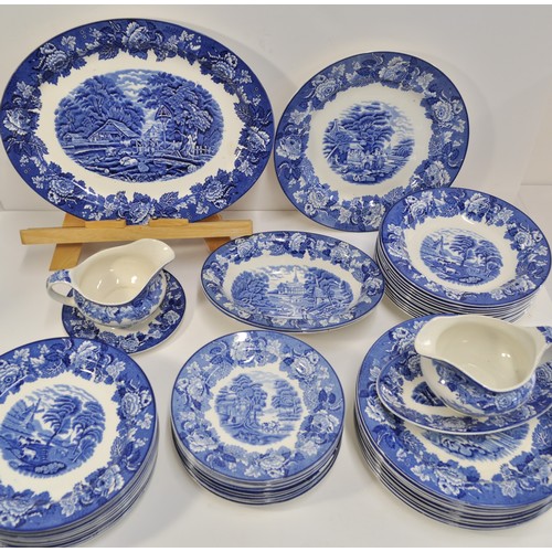 78 - Quantity of blue and white Woods Ware china, marked Enoch Woods English Scenery to base consisting p... 