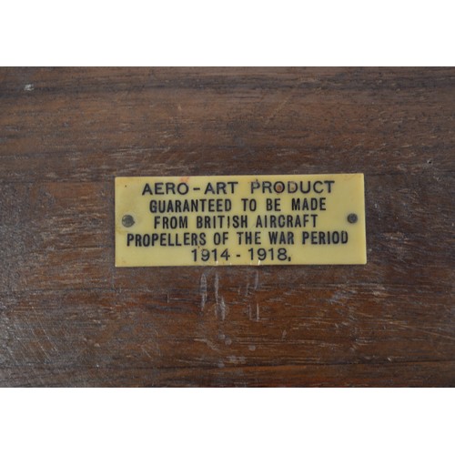 20 - WWI period propeller hub tobacco box, plaque stamped 'Aero-Art Product guaranteed to be made from Br... 