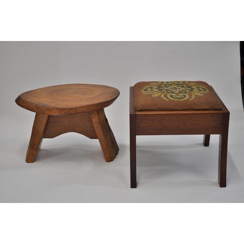 1 - Furniture parcel -  tapestry design stool together with occasional table formed from a section cut f... 