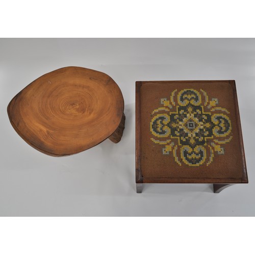 1 - Furniture parcel -  tapestry design stool together with occasional table formed from a section cut f... 