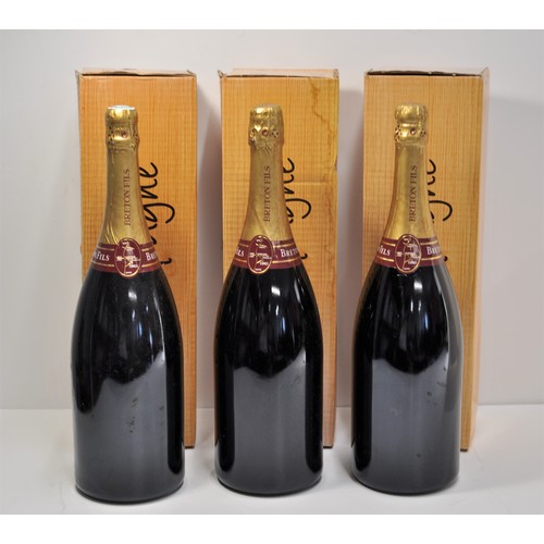 127 - Three individually boxed bottles of Breton Fils rose brut champagne 1500cm