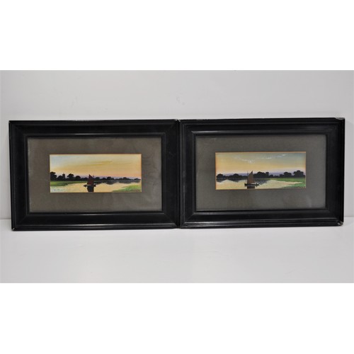 64 - A pair of framed watercolour wherry scenes on the broads, initialled W.J.P