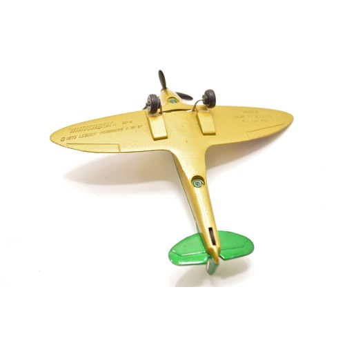 162 - Matchbox  Skybusters, SP8 Spitfire metallic green/gold. Underside to wing reads 1973 Lesney Products... 