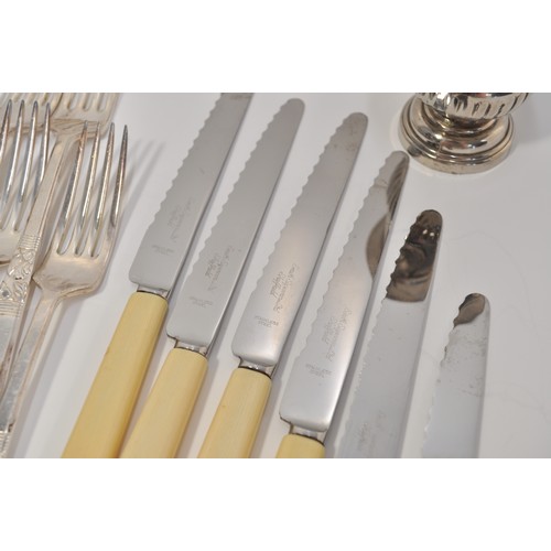 105A - Six person cutlery by Smith Seymour together with decorative napkin rings