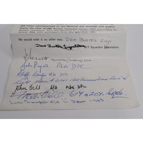 55 - Dam Busters 617 squadron signatures obtained from Duxford  staff member - Tom Bennett Navigator Mosq... 