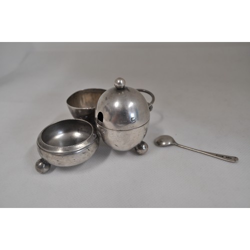 110A - Mappin & Webb silver condiment table piece hallmarked London, with a silver spoon makers J C Ltd A/F