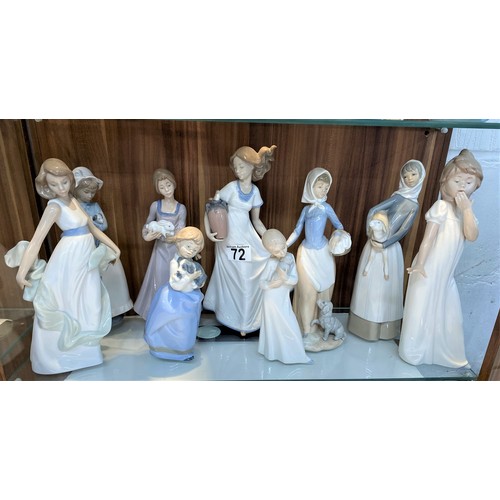 72 - Group of Llladro/Nao porcelain figures predominately themed children with animals, x9 items in total