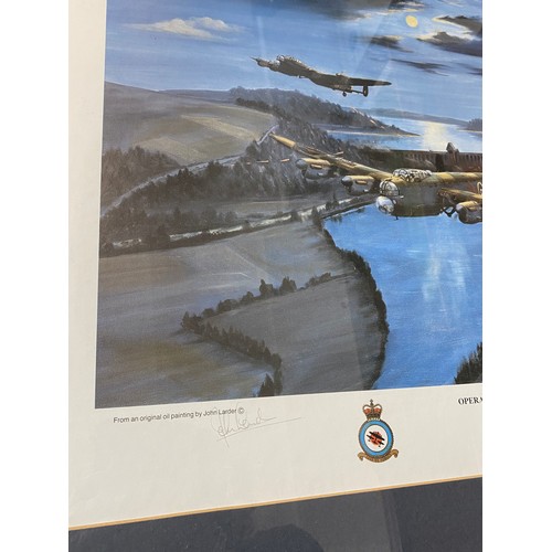 61 - x2 framed Military aircraft themed signed prints, entitled 'Operation Chastise' signed by John Larde... 