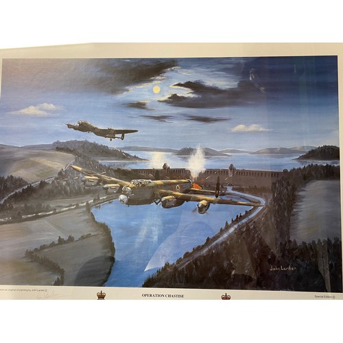 61 - x2 framed Military aircraft themed signed prints, entitled 'Operation Chastise' signed by John Larde... 