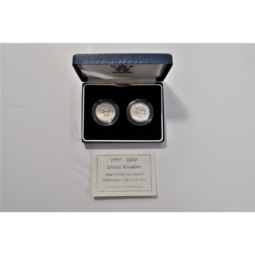 22 - 1999-2000 United Kingdom silver proof one pound coin millennium two coin set