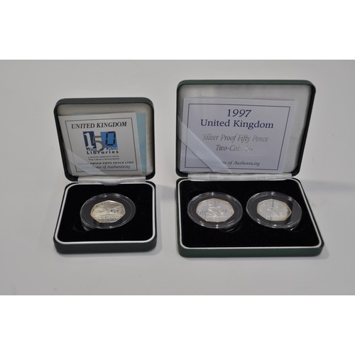 26 - United Kingdom 150 years of Public Libraries silver proof 50 pence coin, with a Certificate of Authe... 